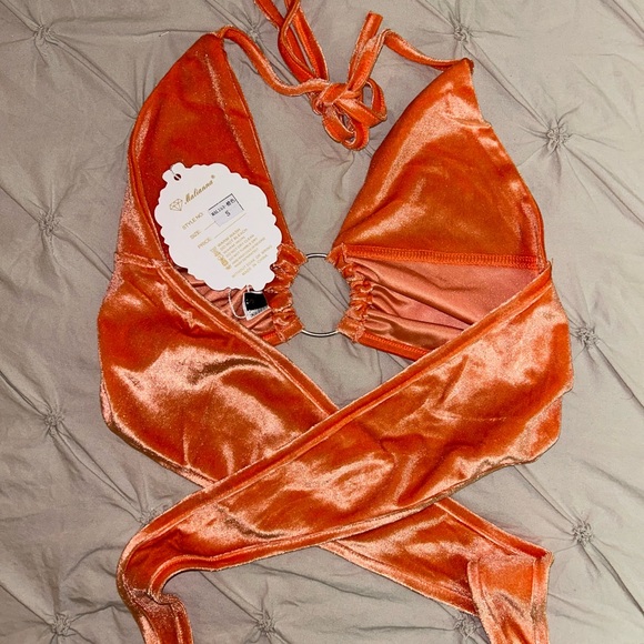 Velour Bright Orange Halter Top - Picture 4 of 8